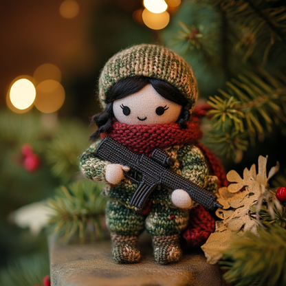 💖Braveheart Knitted Soldier Girl – Handcrafted Patriotic Home Decor
